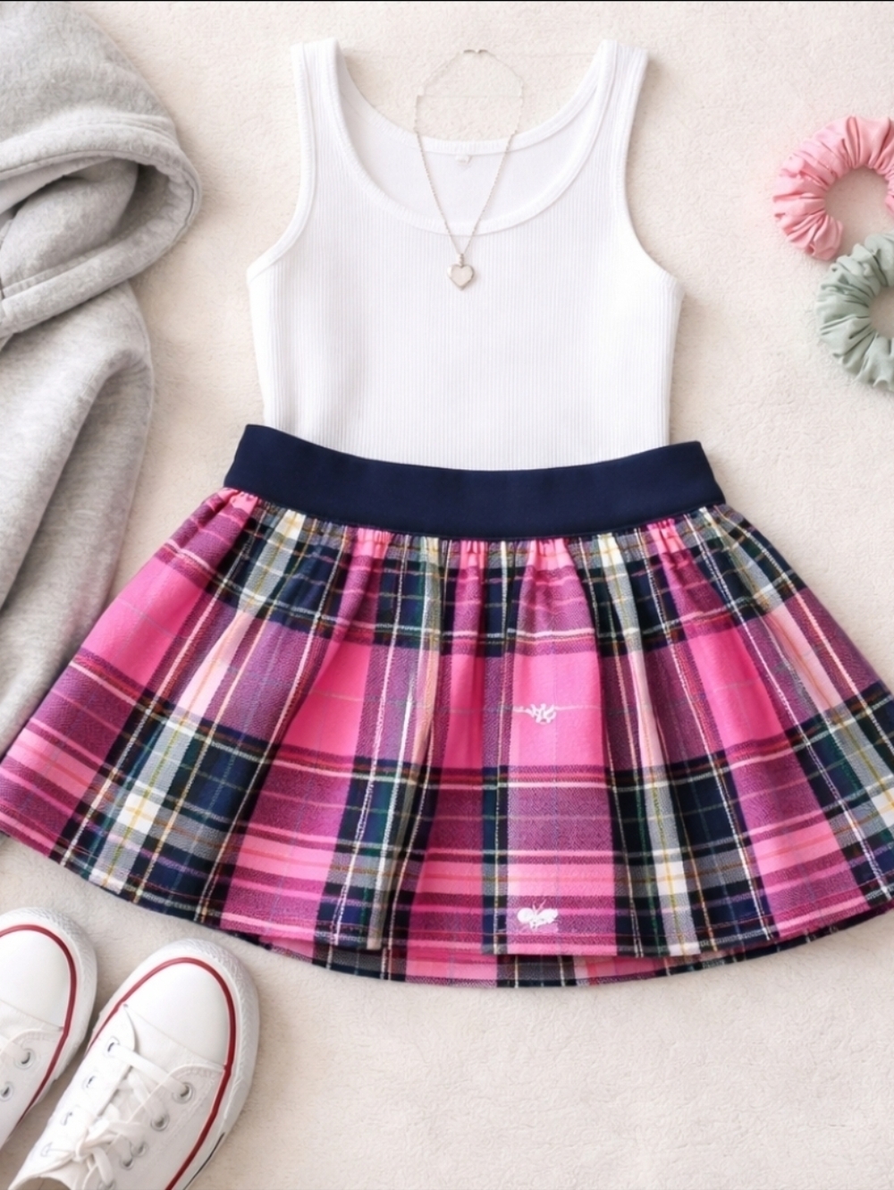 Hollister Y2K Plaid Skater Mini Skirt Pink Navy Preppy Schoolgirl Size S 14”